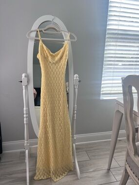 Bardot Yellow Lace Maxi Dress with Spaghetti Straps